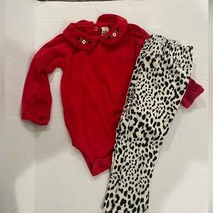 Lot of 2 BabyGap 1969 toddler girl leopard jeans & red Oshkosh onesie size18-24m